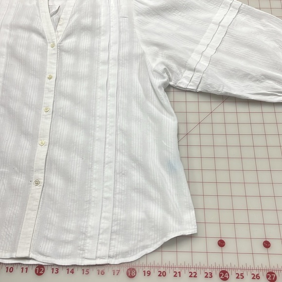 J MCLAUGHLIN Balloon SLV Pintuck Split V-Neck 100% Cotton Cottage White Blouse L - Picture 7 of 15